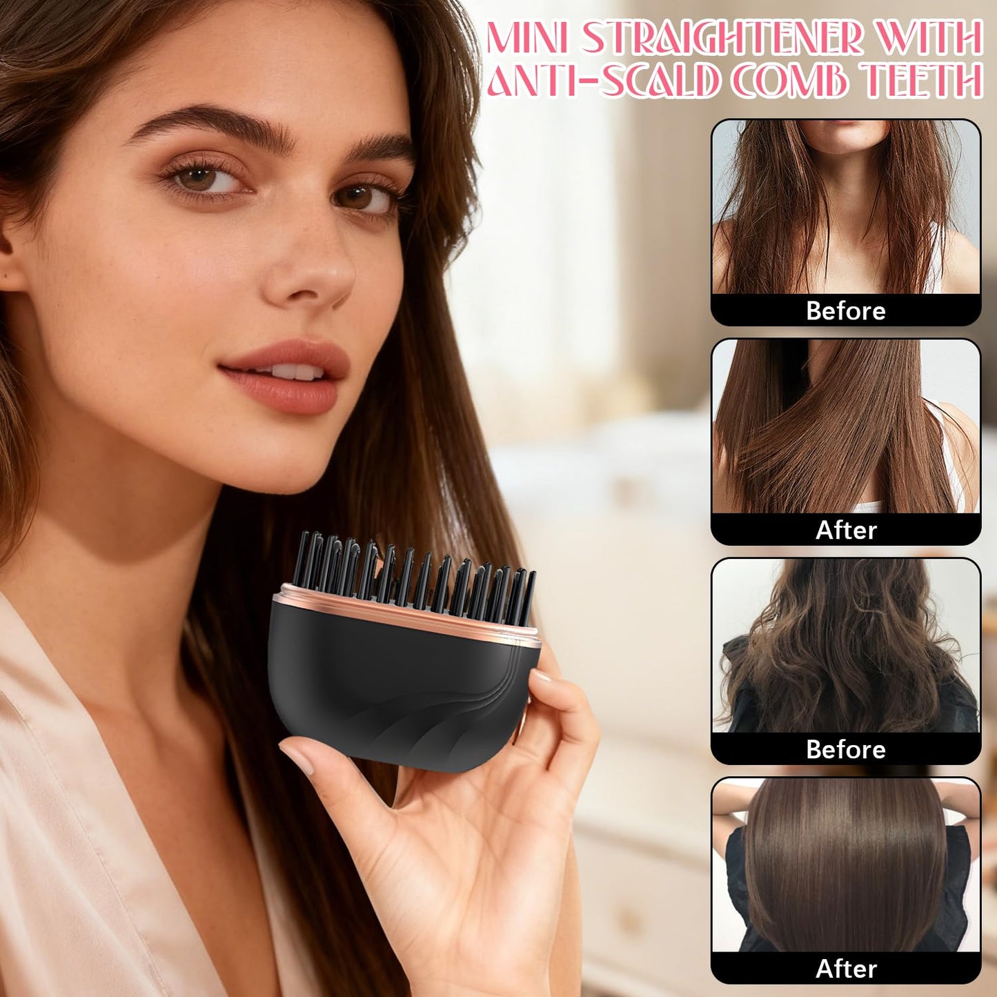 ✨ Brosse Lissante Sans Fil – Cheveux Lisses en 5 Minutes 🔥